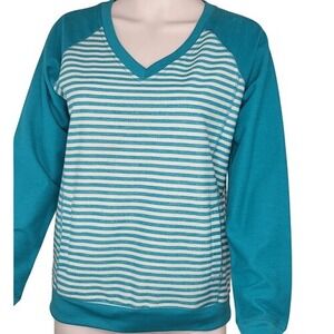 Central Park Turquoise & White Striped V-Neck‎ Top